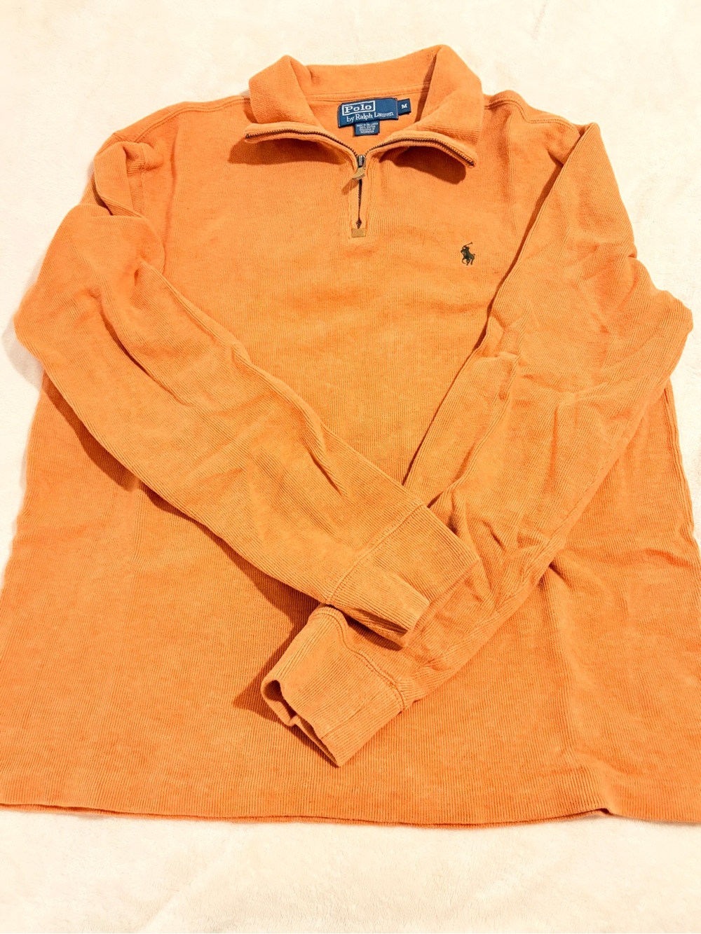 Polo by Ralph Lauren Men's Orange 1/4 Zip Pullover with Pony Logo